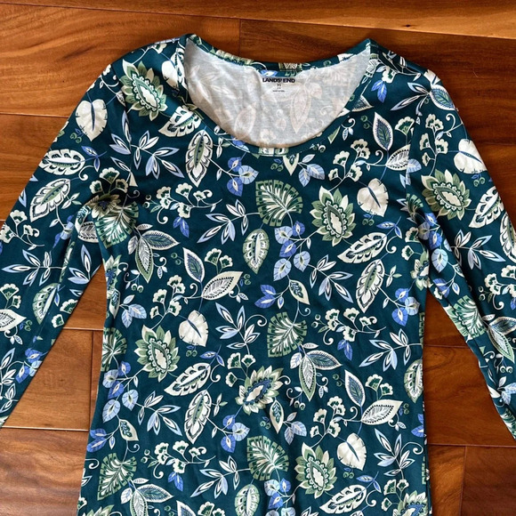 Lands’ End Blue & Green Long Sleeve Floral Dress size XS - Picture 2 of 3